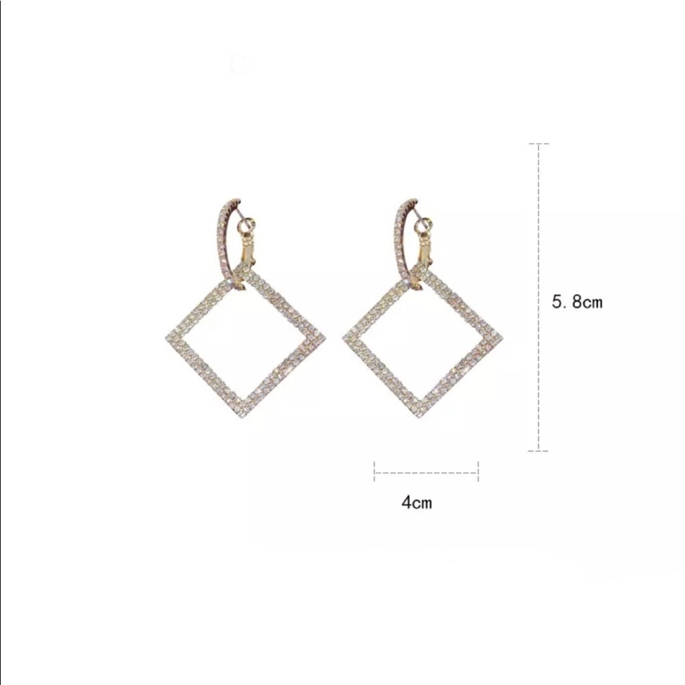 Silver Rhinestone Dangle Earrings - Picture 7 of 7